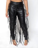 SKINNY LEG FAUX LEATHER FRINGE PANTS