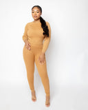 CABLE KNIT SWEATER SET - CAMEL